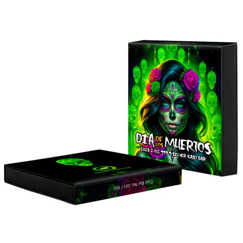 Sztabka Asturmint: Dia de los Muertos "Radioactive Catrina" kolorowana 2 uncje Srebra 2025 Antique Finish na Arena.pl