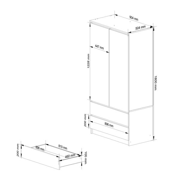 SZAFA S 90 cm 2 DRZWI 2 SZUFLADY BIAŁA zdjęcie 3