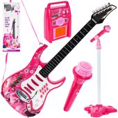 Gitara Elektryczna dla Dzieci Wzmacniacz Mikrofon Różowa