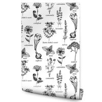 Tapeta W Rolce Do Kuchni Jadalni Czarno-Białe Przyprawy Zioła Napisy