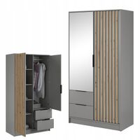 SZAFA GARDEROBA SOREN 2D SZARA 200CM OTWIERANA DUŻA PÓŁKI DRĄŻEK LUSTRO