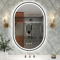 Lustro łazienkowe LED owalne czarne 90x60 cm Bluetooth mata grzewcza HD