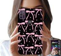 ETUI DO MOTOROLA MOTO G10 / G30 - CZARNO RÓŻOWE WSTĄŻKI KOKARDKI WSTĄŻKA