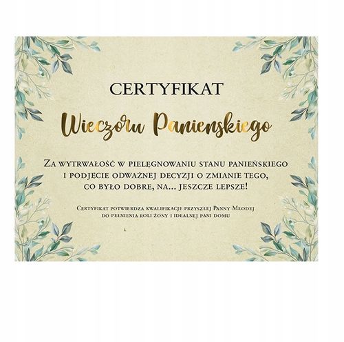 CERTYFIKAT + GRY na Wieczór Panieński BOHO ZŁOTE na Arena.pl