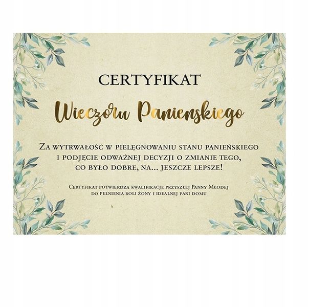 CERTYFIKAT + GRY na Wieczór Panieński BOHO ZŁOTE zdjęcie 2