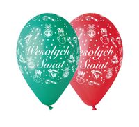 Balony lateksowe świąteczne wzory Wesołych Świąt, 5 szt.