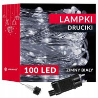 LAMPKI DRUCIKI 100LED MIKRO NA PRĄD ZIMNE BIAŁE ZASILACZ zew/wew 8 FUNKCJI