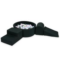 Piankowy plac zabaw z basenem okrągłym 90x30 grafitowy + 200 piłek (róż perłowy, błękitny perłowy, metaliczny grafit, opalizujące)