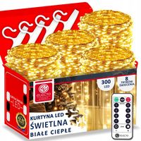 KURTYNA ŚWIETLNA LED 3x3 LAMPKI X 300 ŚWIĄTECZNE CHOINKOWE GIRLANDA NA OKNO