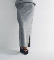 The Set Knitted Crew Neck Jumper and Skirt Co-Ord Light Grey Marl XL