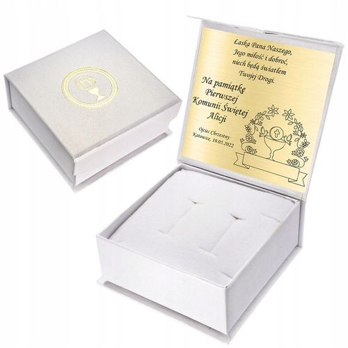 PUDEŁKO PAMIĄTKA PIERWSZEJ KOMUNII KOMUNIĘ GRAWER na Arena.pl