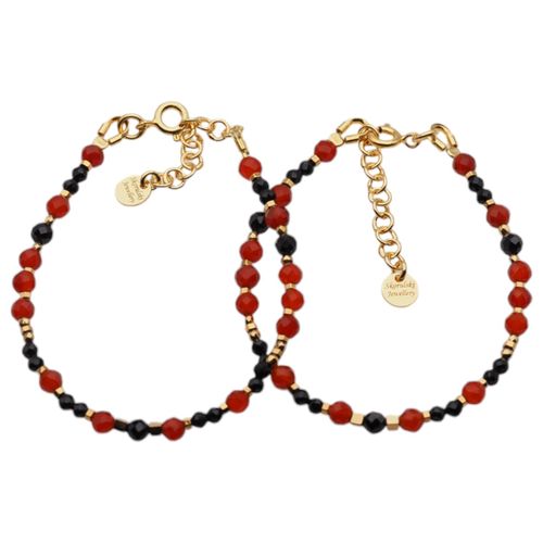 Bransoletka - Onyks czerwony, Turmalin, Hematyt i srebro złocone na Arena.pl