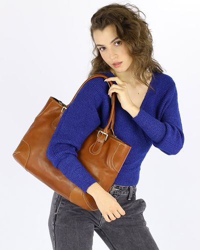 Torebka do ręki kuferek genuine leather made in Italy - MARCO MAZZINI camelowa na Arena.pl