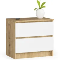 Szafka nocna, 2 szuflady, ALMA, 60x40x55, artisan, biel, mat | TYLETEGOTU