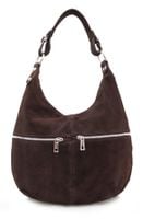 VERA PELLE torebka damska zamszowa worek z suwakami V318 c.brązowa