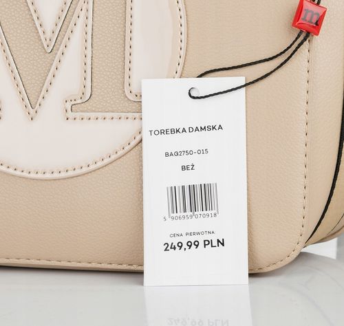 MONNARI Torebka na ramię LISTONOSZKA Pojemna PASEK LOGO PREMIUM Beżowa na Arena.pl