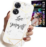 ETUI DO OPPO RENO8 T 4G - BIAŁY MARMUREK W ZŁOTE RAMKI LOVE YOU