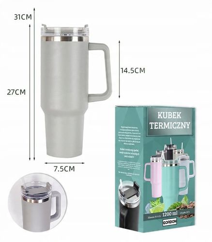 MagiCook KUBEK TERMICZNY 1200 ML ZE SŁOMKĄ STYLE USA Jasna Szarość na Arena.pl