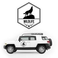 NAKLEJKA NA SAMOCHÓD TERENOWY wodoodporna wildlife napis wilk KAMPER 50 cm