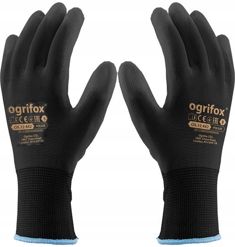rękawice robocze / czarne / rozmiar: 7 - s / ox-poliur_bb7 na Arena.pl
