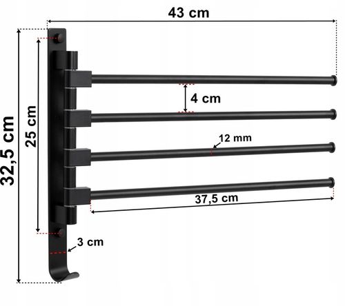 WIESZAK OBROTOWY ŁAZIENKOWY NA RĘCZNIKI ŚCIENNY CZARNY LOFT DO ŁAZIENKI na Arena.pl