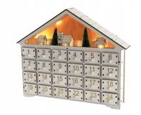 DREWNIANY KALENDARZ ADWENTOWY BIAŁY DOMEK DIY LED PREZENT