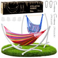 Stelaż na hamak biały 2w1 + hamak + krzesło brazylijskie