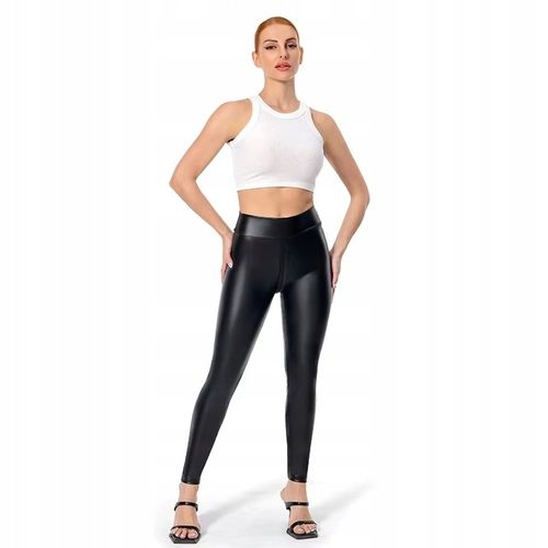 OBCISŁE LEGGINSY Z POŁYSKIEM SEXY GETRY ZAMEK W KROKU DO SEKSU na Arena.pl