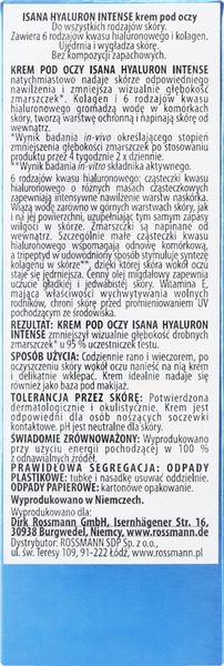 ISANA HYALURON INTENSE KREM POD OCZY 15 ML zdjęcie 4
