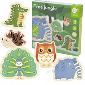 DREWNIANA SZNUROWANKA NAWLEKANKA PRZEPLATANKA ZWIERZETA ZABAWKA MONTESSORI