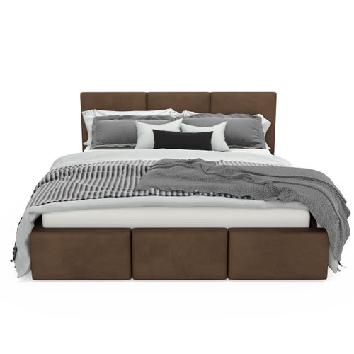 ŁÓŻKO TAPICEROWANE DO SYPIALNI 120x200 ŁÓŻKO PODWÓJNE Z POJEMNIKIEM BRĄZOWE na Arena.pl