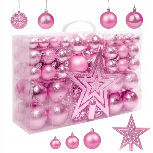 BOMBKI CHOINKOWE NIETŁUKĄCE 6/4/3CM ZESTAW OZDÓB CHOINKOWYCH 101 SZT RÓŻOWY na Arena.pl