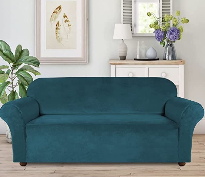 POKROWIEC NA SOFĘ KANAPĘ ELASTYCZNY WELUR 145-185 CM 2OS TURKUSOWY zdjęcie 2