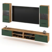 Meblościanka Pojemna Do Pokoju Szafka Rtv 240cm Wotan Butelkowa Zieleń