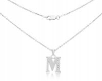 Łańcuszek Srebrny z Literką M Damski Naszyjnik Cyrkonie dł. 50 cm pr. 925