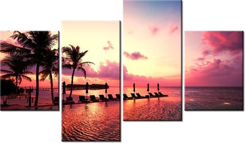 140CM 70 OBRAZ ZACHÓD SŁOŃCA RÓŻU PLAŻY MALEDIWACH ŚCIENNY na Arena.pl