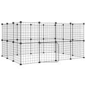 Klatka dla zwierząt z bramką, 28 paneli, czarna, 35x35 cm, stal
