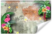 Fototapeta Do Salonu Flamingi MUR Kwiaty Liście Abstrakcja 3D 315cm x 210cm