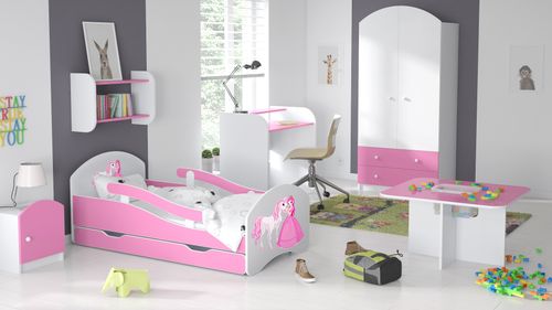 Łóżko dziecięce LEO 140x70 biało-różowe na Arena.pl