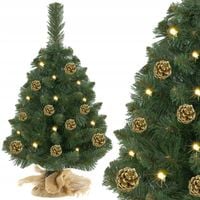 CHOINKA SZTUCZNA- CHOINECZKA MAŁA GĘSTA 50CM + ZŁOTE SZYSZKI + LED