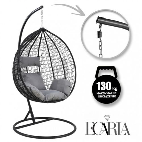 fotel wiszący, huśtawka kokon czarny z grafitowymi poduszkami kr23 na Arena.pl