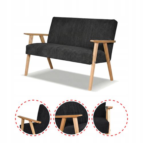 Sofa w stylu PRL retro vintage SOLER Family Meble czarny sztruks Anafi na Arena.pl