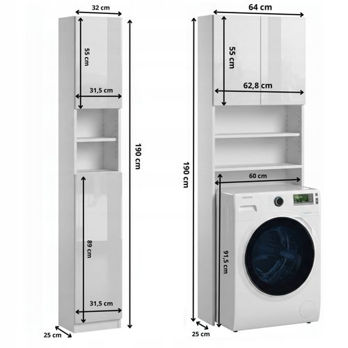 Zestaw Mebli Łazienkowych Biały Połysk Push To Open Tip On Szafka Regał na Arena.pl