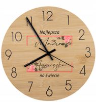 Bambusowy ZEGAR ścienny z nadrukiem UV PREZENT DLA MAMY NA URODZINY