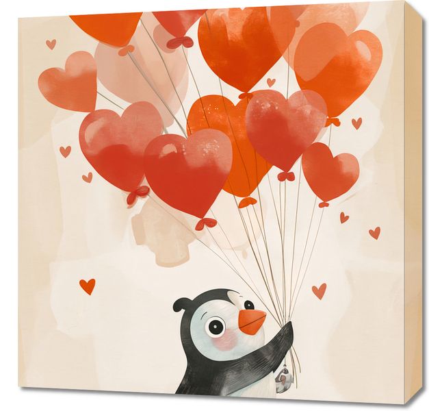 Obraz 60x60cm Pingwinek z Balonami zdjęcie 1