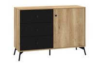 Komoda 1- Drzwiowa z Szufladami 1D3SZ 120 cm Dąb Castello + Czarny AGNES ML