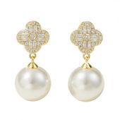 kolczyki ze stali szlachetnej pozłacane 14k złotem, wiszące perły kst3512