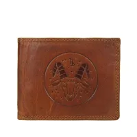portfel męski brązowy poziomy ze znakiem zodiaku