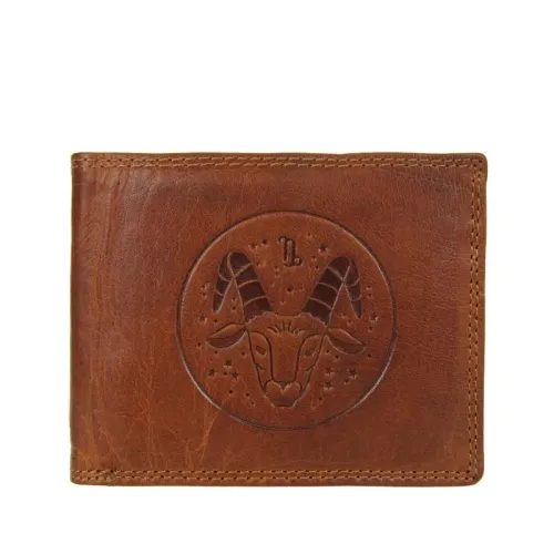 portfel męski brązowy poziomy ze znakiem zodiaku na Arena.pl