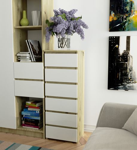 Komoda CL6 40 cm 6 szuflad - dąb artisan-biała na Arena.pl